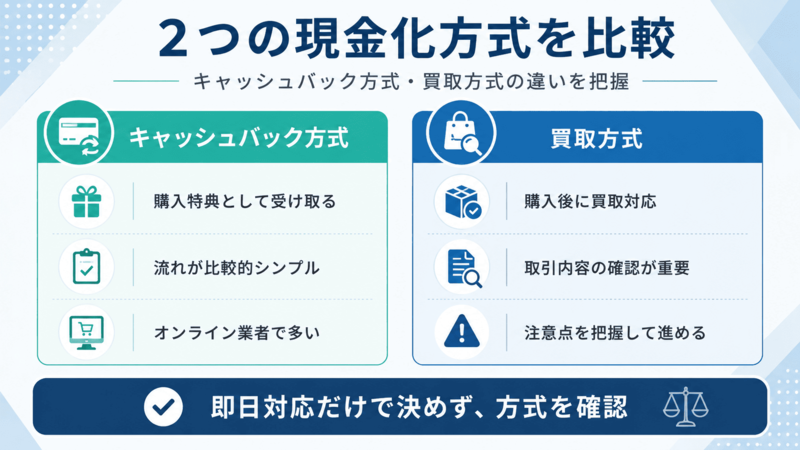 現金化方式は大きく分けて2つある